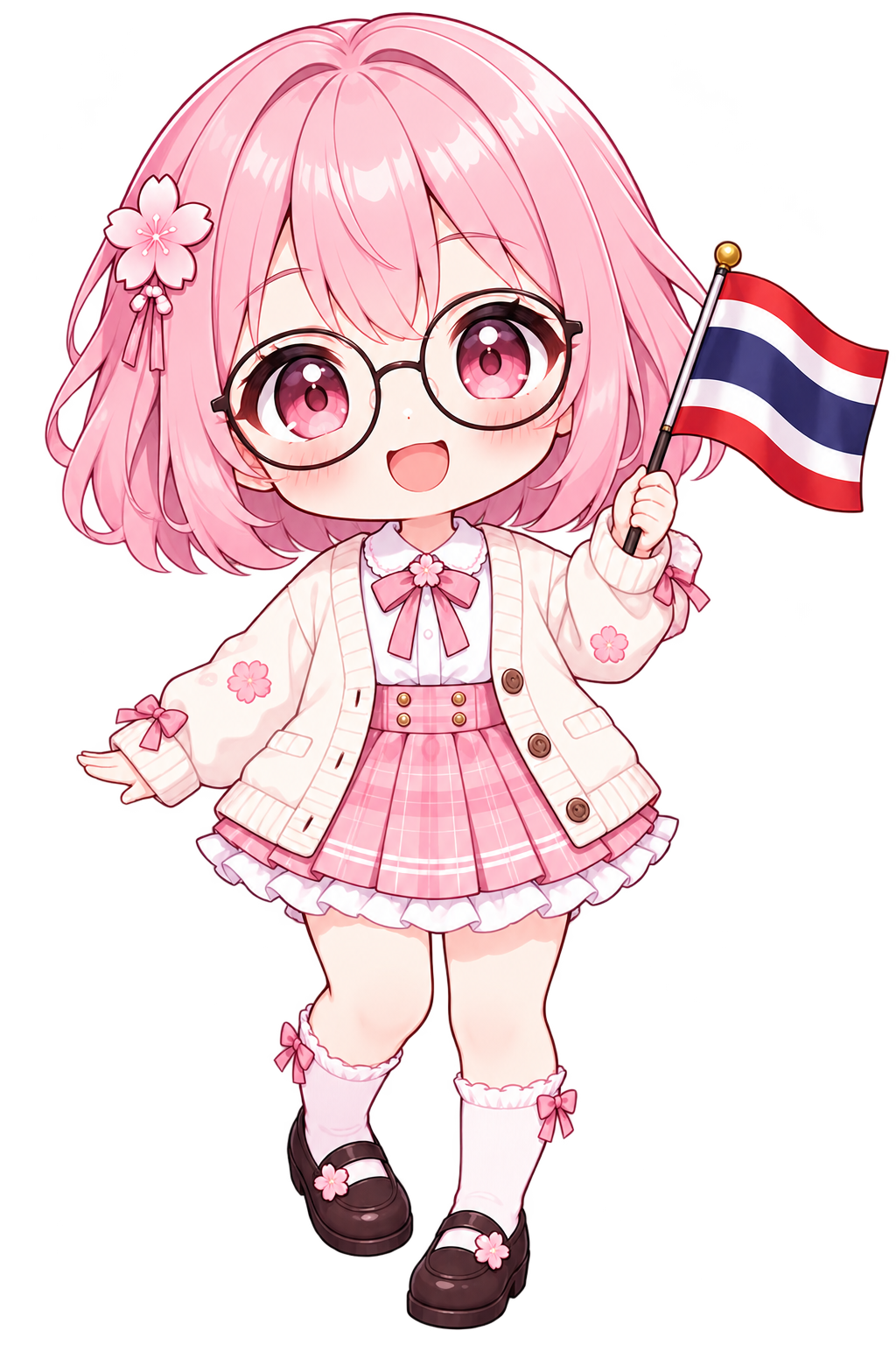 THCraft Sakura mascot holding the Thailand flag